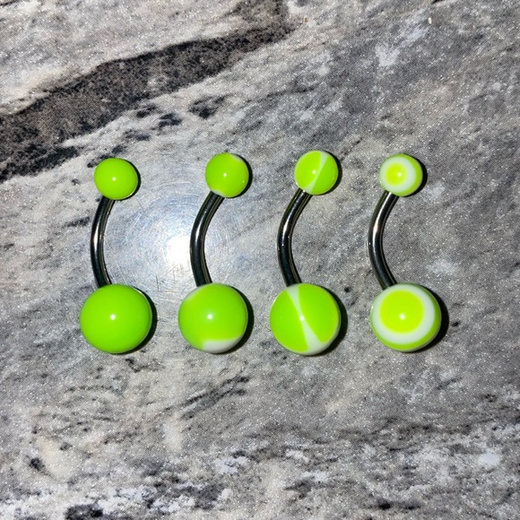 4 Belly Button Ring Set Green White - Picture 1 of 3